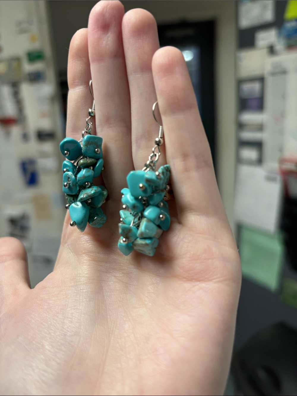 Turquoise Cluster Drop Earrings - Blue - Picture 3 of 3
